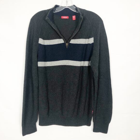 IZOD Men's Y2K 1/4 Zip Striped Ribbed Sweater Size M - Picture 1 of 9